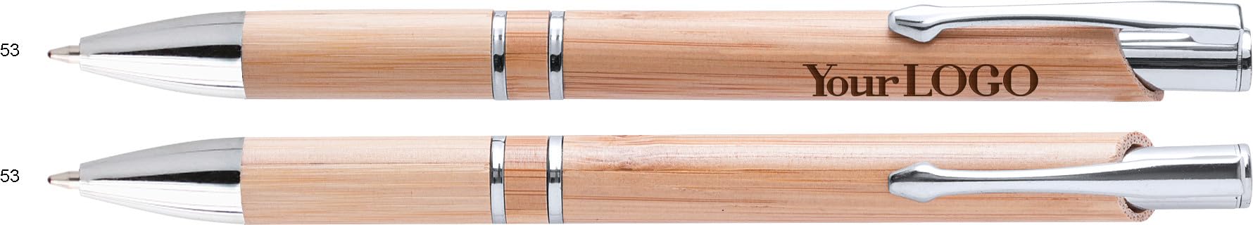 MPM Quality Bolígrafo de bambú con grabado láser personalizado, con texto y logotipo para empresa, con clip de metal, madera, respetuoso con el medio ambiente, precio por 1000 unidades