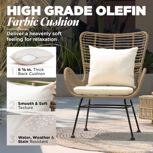 IDZO Isabelle Outdoor Wicker Chairs Set of 2 with Beige Olefin Cushions - Image 4