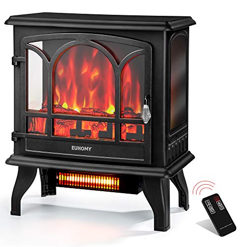 Euhomy Electric Fireplace Heater with Remote Control, Indoor Freestanding Fireplace Stove with Realistic Flame Effect, 23\" 1400W Space Heater, Overheat and Tip Over Auto Shut Off, CSA Certified