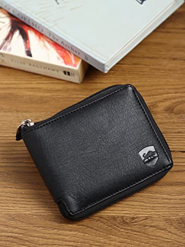 Image of SAMTROH Unisex Black Zipper Round Chain PU Leather Wallet | 3 Card Slots, 2 Currency Compartments, 2 Secret Compartments & Coin Pocket | Stylish Wallet with Card Holder for Men and Women