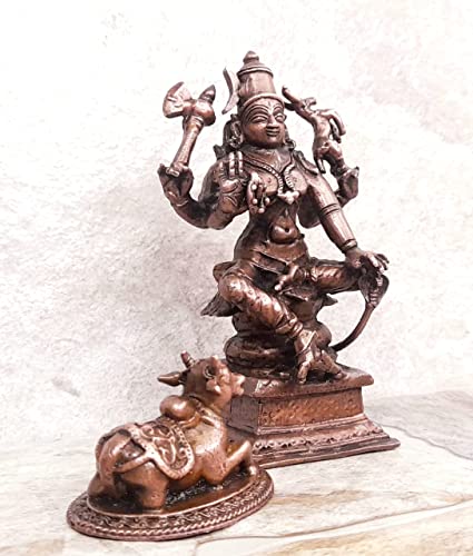 Image of Copper Idols of god Lord Shiva, with Nandi Idol, 3.7 inch, 470, Patina Antique Finish, Pack of 1 Piece