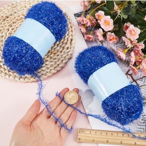 GORGECRAFT 200m 2 Rolls Sparkle Scrubby Yarn Bundle Steel Blue Metallic Scrubby Polyester Scrub Eyelash Yarn for Dishcloths Knitting Weaving Crochet Doll Hat Cleaning Tool Craft Project - Image 3