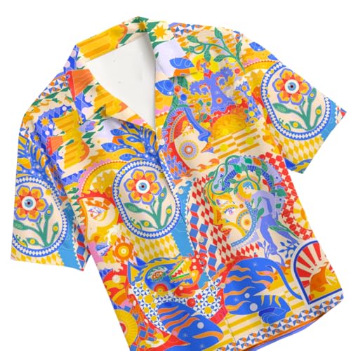 Image of Men's Floral Button-Down Shirt, Cotton Blend Stretchable, Casual Printed Striped Stylish Shirt