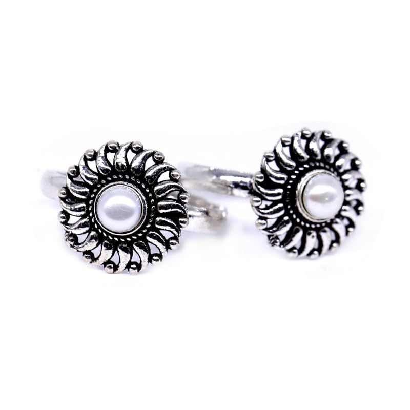 TOERING CHUTKI BICHIYA IN FLOWER DESIGN WITH RUBY FIROZA PEARL AND ZIRCONIA STONES FOR GIRLS AND WOMENS IN PURE SILVER WHICH IS COMFORTABLE DURABLE AND ADJUSTABLE-image-47