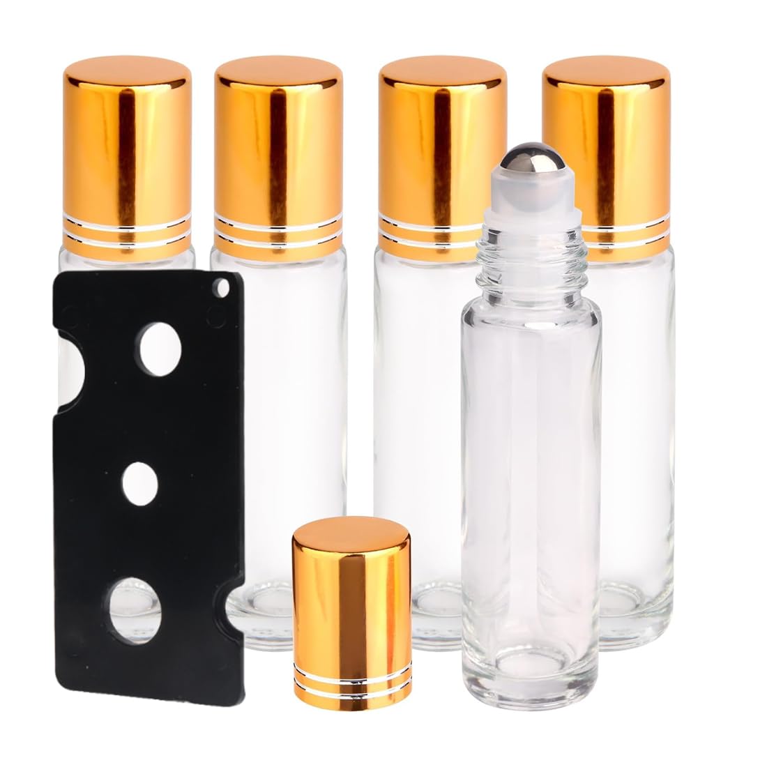 5 pezzi 10ML Roll on oli Essenziali con rollerball e 1 apribottiglie, Rotolo di Vetro Vuoto, Bottiglie Vuote, Oli Essenziali Roll on, per Oli Essenziali,Oli Profumi,Cosmetici,Massaggi