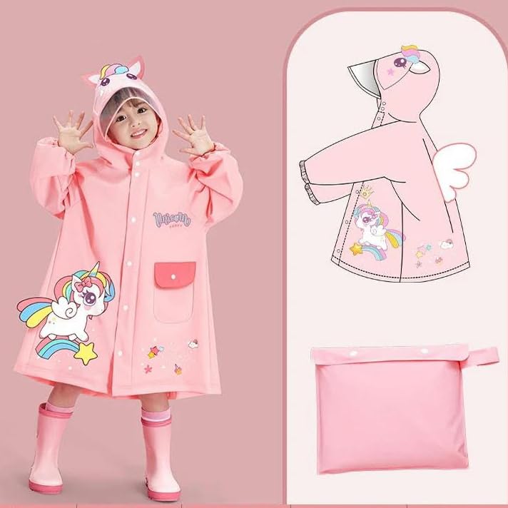 Image of Bold N Elegant 3D Kids Cartoon Soft Luxurious Waterproof Raincoat Rain Jacket Rain Suit with Backpack Space and a complimatory Storage Pouch for Kids Boys n Girls