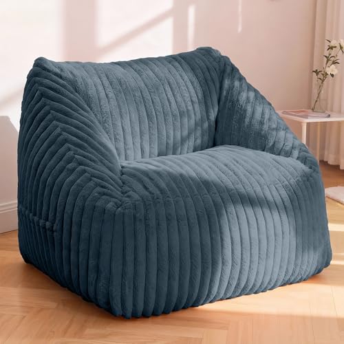 HABUTWAY Bean Bag Chair, Giant Bean Bag Chairs for Adults and Kids, Bean Bag Sofa, Lazy Floor Sofa, Faux Fur Beanbag Chair with Armrests for Living Room Bedroom (Dark Grey)