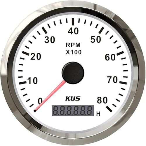 KUS Tacómetro universal de 3.346 in 0-8000 RPM Contador REV con medidor de horas para motor de gasolina 12V/24V con retroiluminación