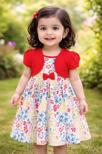Image of babeezworld Baby Girl Cotton Dress - Half Sleeves Knee Length fit and Flare Frock jhabla Regular fit top