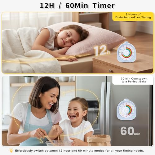 Image of Kids Timer with Rainbow Visual Disk, Rechargeable Timer for Classroom Office Kitchen with Magnetic Sticker, 60 Min /12Hr Silent Countdown Timers Management Tool for ADHD & Autism