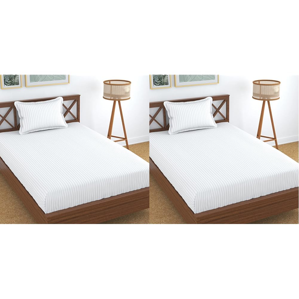Silver Stripe Cotton Bed Sheet Set - Single Bed -18 Silver Stripe Cotton Bed Sheet Set - Single Bed -18