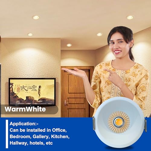 Image of D'Mak 18W White Body LED Deep COB Light | Recessed LED Ceiling Light for Indoor Lighting (Warm White, Pack of 5)