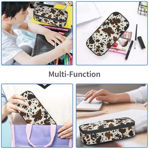 Image of Brown Cow Print Pencil Case Organizer Big Capacity Pencil Pouch Stationery With Zipper School Supplies Pencil Bag For Girls Boys Office, j56tsd