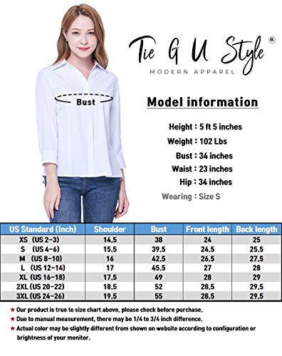 Women's Button Down Shirt, 4-Way Stretch V Neck Blouse, Wrinkle Resistant & Breathable 3/4 Sleeve Collared Work Top (Authentic White, X-Large) #TOP5