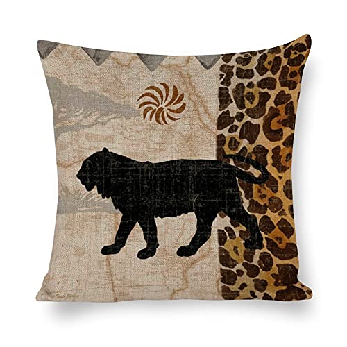 Bbkd Set Of 4 African Animals Outdoor Decorative Throw Pillow Covers 18X18 Inch ,Zebra Pattern & Leopard Pattern Linen Square Cushion，For Living Room Couch And Bed （African Animal,18X18） #TOP4
