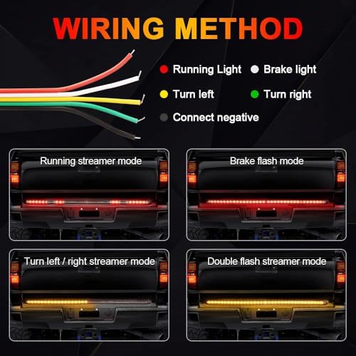 Image of 48 Inch Sequential Amber LED Tailgate Light Strip with Double Flashing Turn Signal | Waterproof | Easy Plug & Play | Compatible with Cars, SUVs, Trucks & Vans