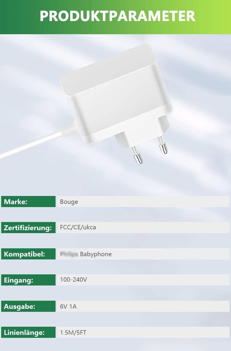 Bouge Cavo di Ricarica Compatibile Philips Avent Babyphone SCD503/26 6V Bianco