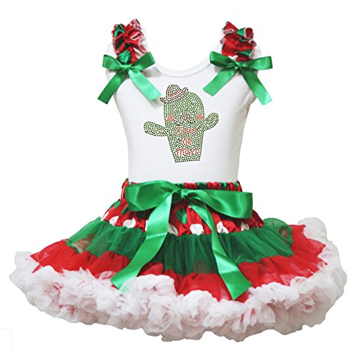 Vestido de Cinco de Mayo para niña con falda de lunares rojo y camiseta cactus blanca