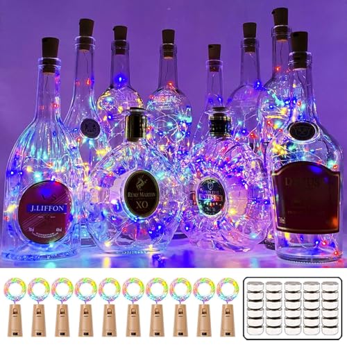 MUMUXI Wine Bottle Lights with Cork Switch [10 Pack] | Easy-to-Use 3.3ft 20 LED Bottle Lights | Universal Size Cork Lights for Wine Bottles Liquor Bottles Christmas Lights Indoor Outdoor