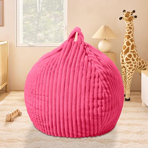 Image of HABUTWAY 2FT Bean Bag Chair, 2' Bean Bag Chairs with Memory Foam Filled, Small Comfy Beanbag Chair with Stripe Plush Cover for Living Room Bedroom Dorm,Pink