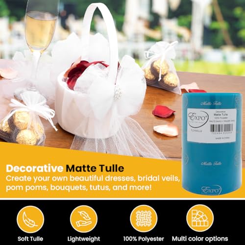 Image of Expo International Decorative Matte Tulle, Roll /Spool of 6 inch X 100 Yards, Lightweight Polyester Tulle Fabric for Tutus, Costumes, and Party Decorations, Washable, Easy-to-Use, Ultra Marine