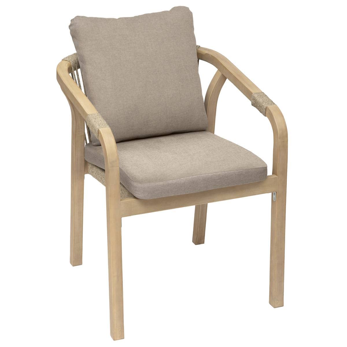 Hespéride - Fauteuil de Jardin Papouasie Taupe et Acacia Coussins Déperlants Déhoussables - Mobilier d'Aménagement pour Jardin, Terrasse, Balcon