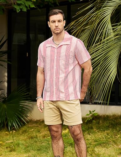 VATPAVE Mens Casual Striped Shirts Short Sleeve Button Down Summer Shirts Regular Fit Beach Shirts with Pocket2