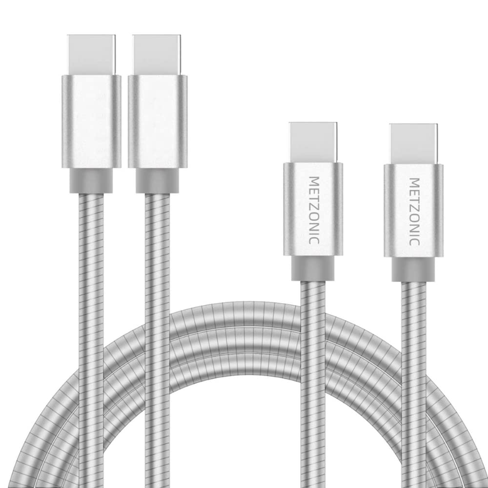 Cavo da USB C a USB C, confezione da 2 cavi di ricarica da 0,9 m in metallo intrecciato tipo C, 60 W, ricarica rapida per iPhone 17/16/15, MacBook, iPad, Galaxy e altri (argento, 0,9 m