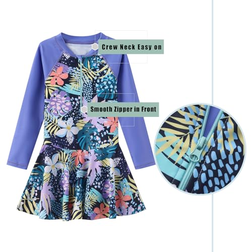 Image of Girls One Piece Swimsuits Long Sleeeve Swim Dress for Kids Girls Bathing Suits Summer Swimwear 3-16 Years