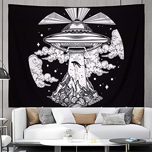 Flavta Alien Ufo Decor Tapissertry Schwarz-weiß Psychedelische Raumschiff-wandteppiche Wandhändekunst Cover