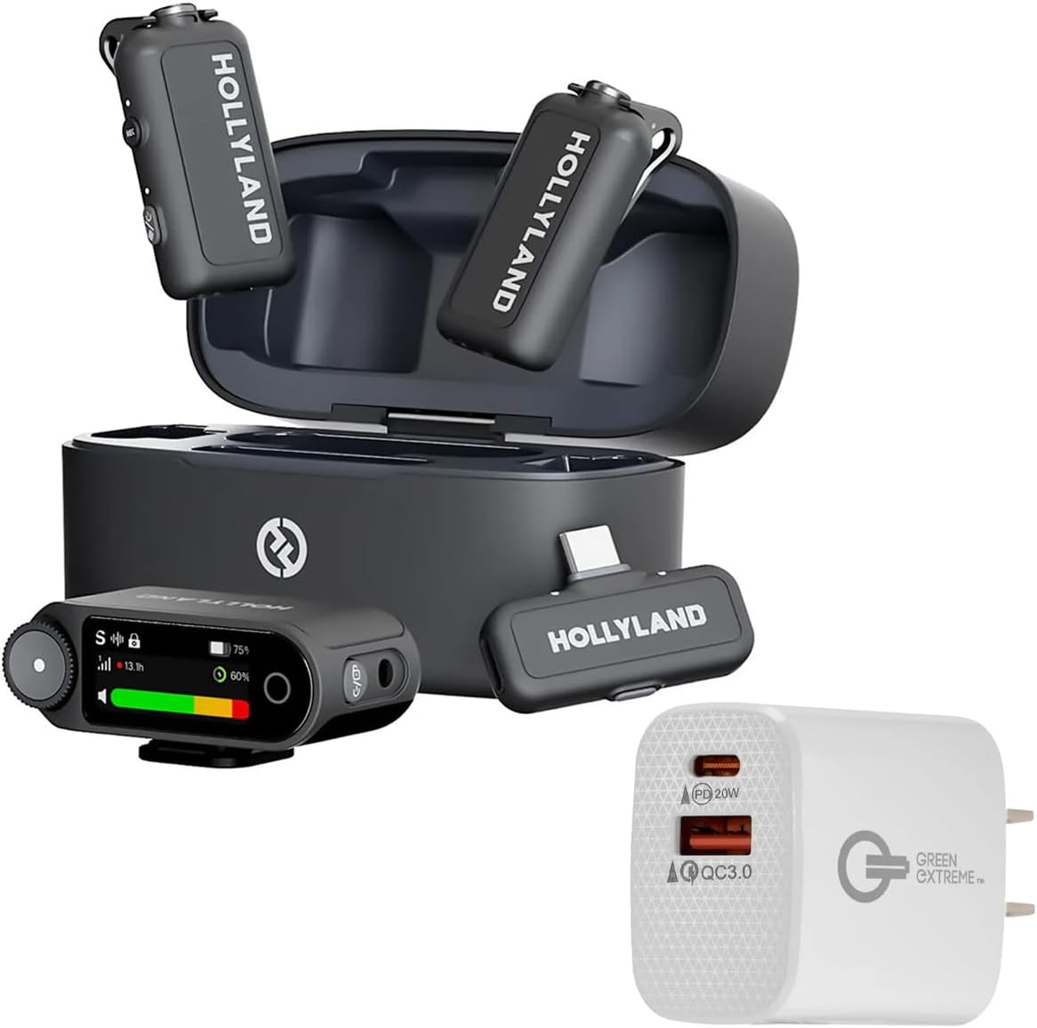 Hollyland Lark MAX 2 Combo 2.4GHz 2-Person Wireless Lavalier Microphone System, Space Gray, Bundle with 20W 2-Port USB-C/USB-A Wall Charger image 3