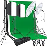 Linco Lincostore LED 3200 Lumens Photo Video Studio Light Kit AM243 - Including 3 Color Backdrops (Black/White/Green) Background Screen