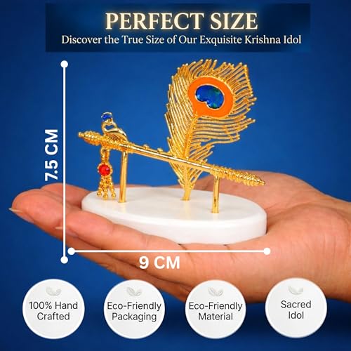 Image of CraftVatika Goldplated Krishna Hand with Flute for Car Dashboard Small Return Housewarming Gift, Home Decoration Items for Living Room, Wedding Anniversary Janmashtami Birthday Gift for Man Woman