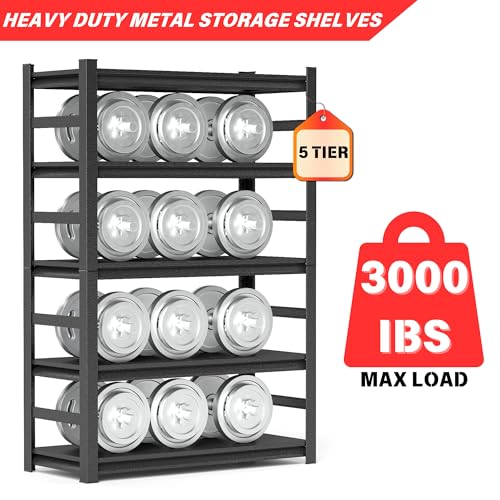 Image of 82 inchH Kitchen Shelves, 6-Tier Freestanding Metal Kitchen Storage Shelving Unit, Adjustable Pantry Rack, Heavy Duty Shelves Organizer, 3000 LBS Capacity, 81.9 inch H x 39.4 inch W x 15.7 inch D, Black
