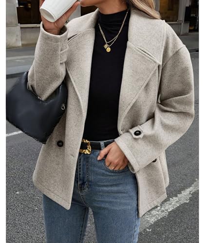 ECDAHICC Womens Wool Blend Lapel Coat Fall Winter Pea Coat Double Breasted Blazer Jackets Fashion Coat2