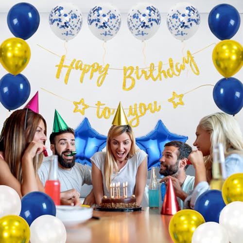 50% Off iPartycool Navy Blue Gold Birthday Decorations with Banner