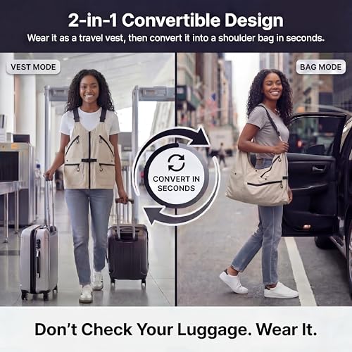 Image of 2-in-1 Convertible Travel Vest with Pockets for Men & Women | Avoid Carry-On Fees | Wearable Luggage | Vest Bag
