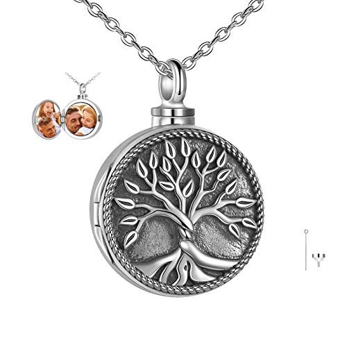Tree of Life Urn Necklaces for Ashes Sterling Silver Locket Necklace that Hold Pictures Always in My Heart Cremation Jewelry for Women men