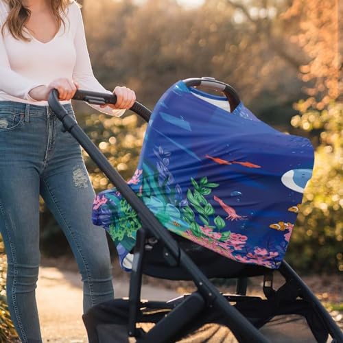 Image of Dolphin Car Seat Cover for Babies Dust Cover Multi-Use Reusable Stroller Canopy Covers Privacy Protection Lightweight Stain Resistant Breastfeeding Shawl