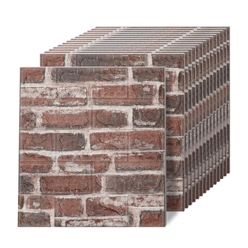 Greymond 3D Wall Panels Peel and Stick in Red White Stone, 10 PCS XPE Foam Stone 3D Wallpaper, Faux Brick Wall Panels for Bedroom, Stairs, Kitchen