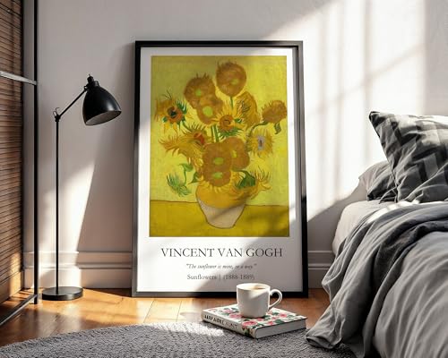 Image of Waltractive Vincent Van Gogh Paintings Framed Poster with Beautiful Quotes - Available in 33x22 and 48x33 CM - Classic Art Poster with sleek Black Frame - Elegant Home and Office Decor (Sunflowers, 9x13 Inch, Framed)
