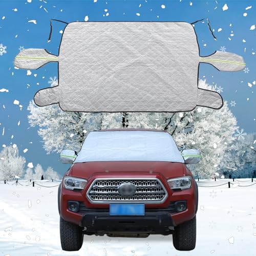 Image of Windshield Snow Cover Compatible with Toyota Tacoma 2015-2024, Car Snow Cover, Front Windshield Sunshade, Exterior Windscreen Sun Shade, UV-Rays Sun Ice Snow Frost Protector, 4-Layer Windshield Cover