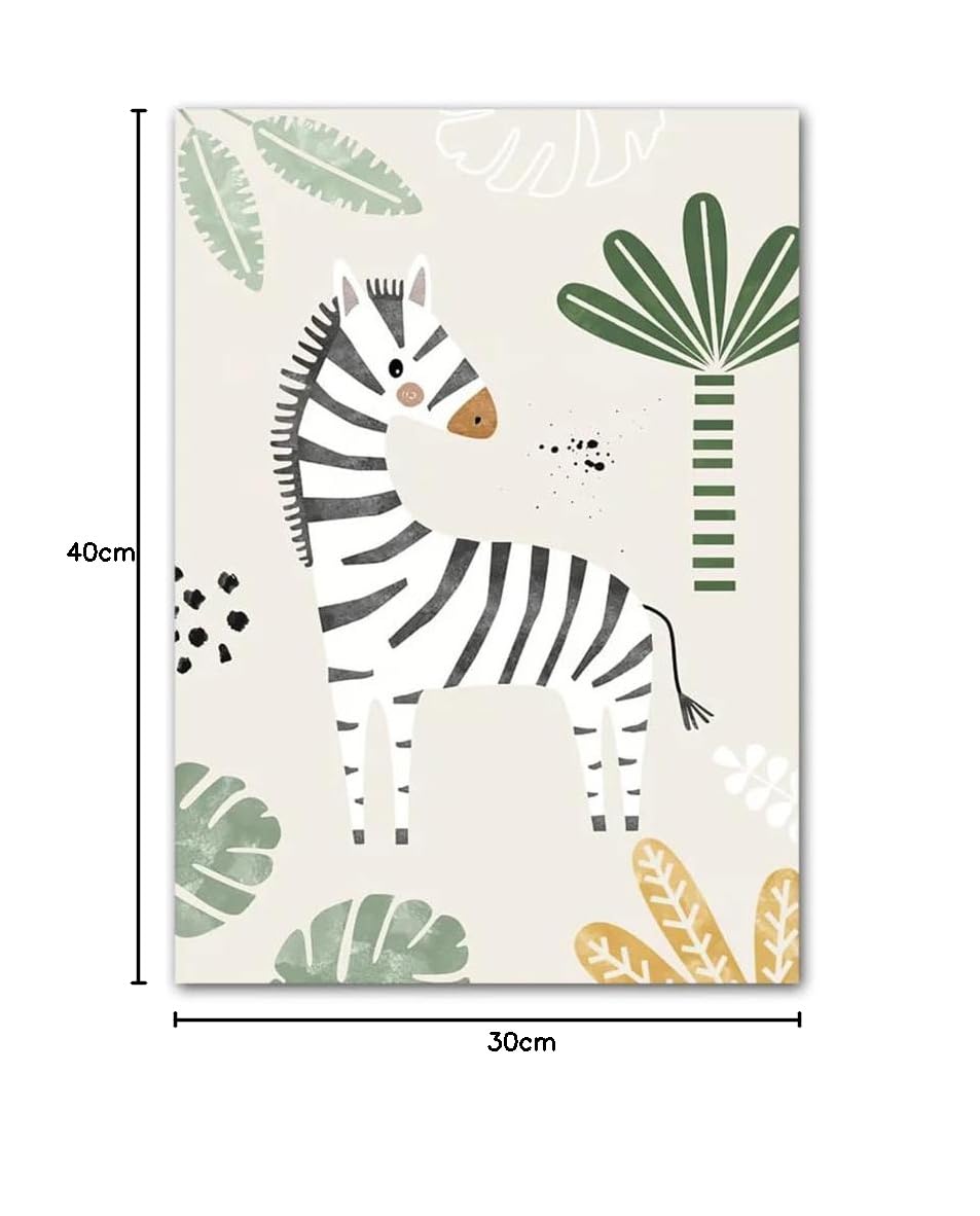 3 Quadri Giungla Bambini 30 x 40 Quadretti Personalizzati Bimba Poster Cameretta Neonato con Iniziale Nome Beige Verde Boho Stampe per Cameretta Ragazzi Zebra Giraffa Quadro Tela Senza Cornice
