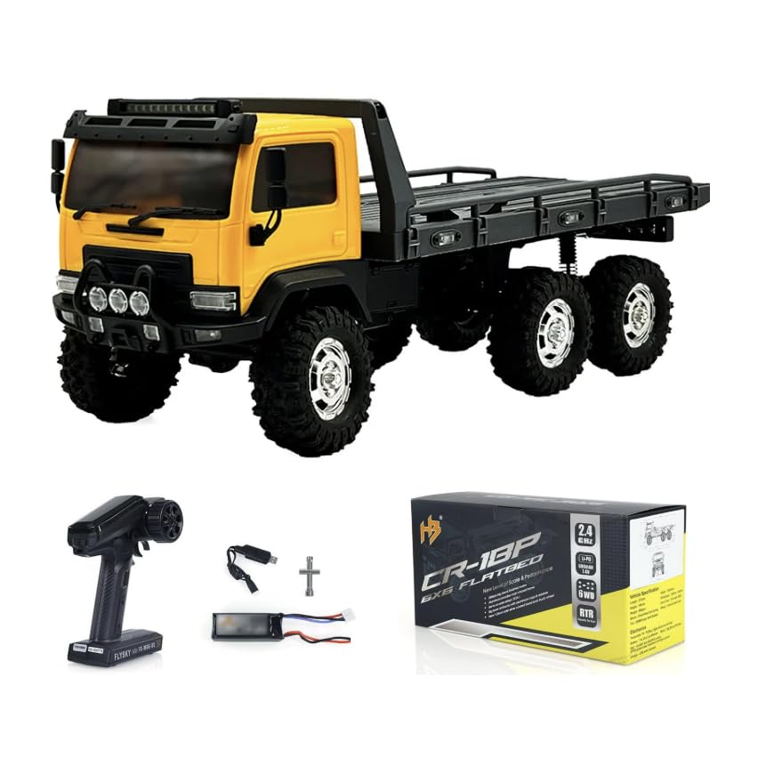 Helidirect Hobbyplus ARKTOS 1/18 RC Rock Crawler 6WD Off-Road All Terrain RTR 6x6 RC Flatbed Truck - Remote Control Car, RC Car for Adults (Yellow Body/Gray Rear Bed (1810430))