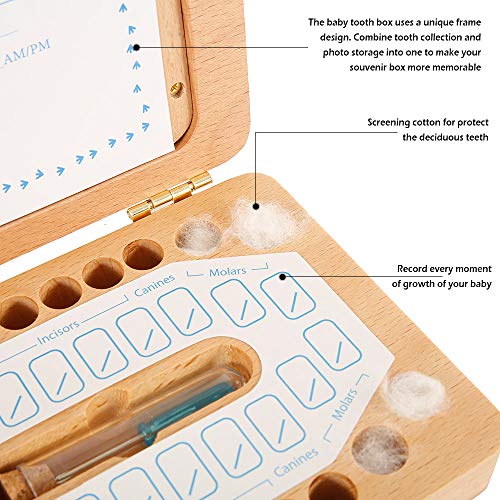Keyohome Wooden Tooth Fairy Box with Photo Frame, Save Organizer for Baby Teeth Keepsake Storage with Tweezers & Screwdriver - Image 3