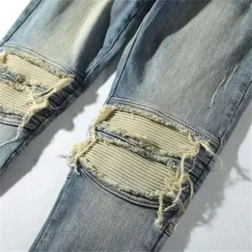 Men Punk Broken Jeans Slim Fit Trousers Ripped Skinny Torn Tight Pipe with Slits Holes Denim Pants4