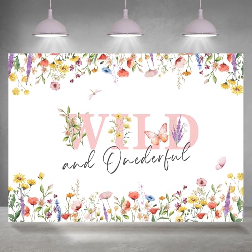 Rsuuinu 1st Birthday Backdrop Wild and Onederful Colorful Floral First Birthday Photography Background for Girls Birthday Party Decoration Supplies Cake Table Banner Photo Booth Studio Props 7x5ft