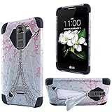 LG K7 / Tribute 5 / Treasure LTE Case, [Kicker Guard Series] Shockproof Hybrid Armor Protective Case for LG K7 / Tribute 5 / Treasure LTE - Eiffel Tower Flower/Black