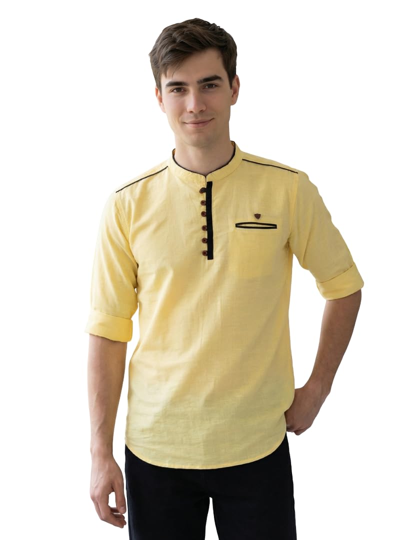 kuons avenue Men’s Linen Cotton Kurta | Tailored Fit Short Kurta with Mandarin Collar | Lightweight Ethnic Casual Wear for Men-picture-29