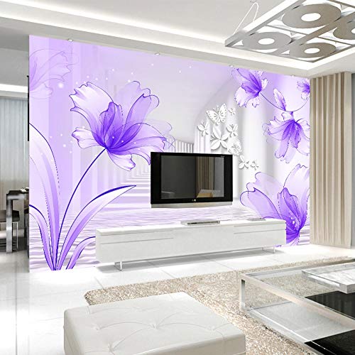BHXIAOBAOZI Papel Pintado,Mural,Foto Tapiz Personalizado 3D Grande Flor De lis Púrpura Minimalista Moderno Salón Sofá TV Fondo Papel Tapiz Mural 3D 500Cm(W)×320Cm(H)